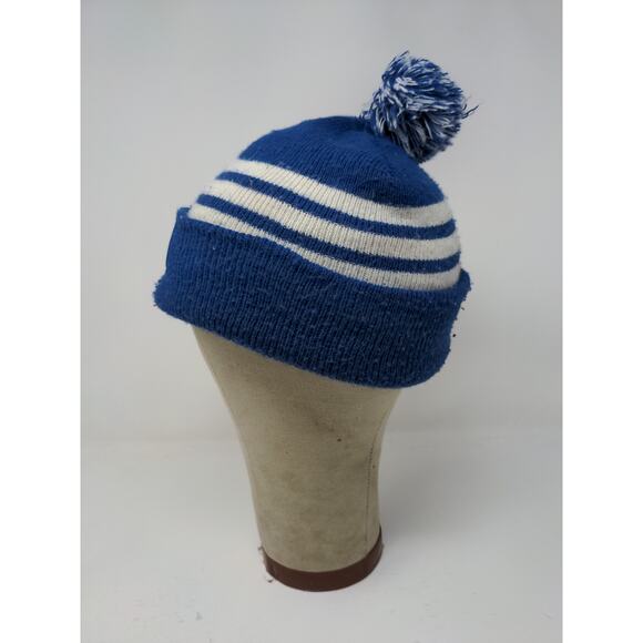 NFL Football Indianapolis Colts Beanie Hat Blue White Striped Pom Pom Patch Logo - Picture 5 of 12